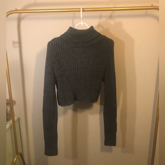 Dark greyRoll neck cropped knitted jumper PrettyLittle Thing sweater - Picture 1 of 5